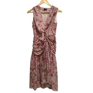 Ann Taylor Pink Floral Paisley Ruched V-Neck Sleeveless Midi Dress 0P Fairycore